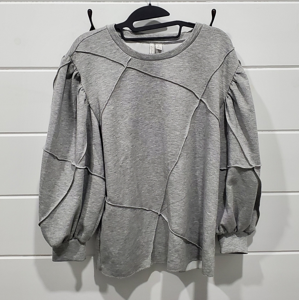 Cato | Gray Puffed Bishop Sleeve Sweater